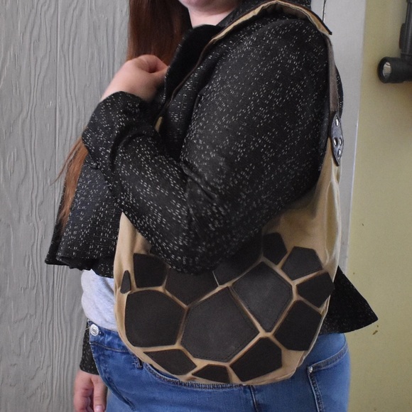 Handmade leather and canvas bag tote purse giraffe - Picture 4 of 5